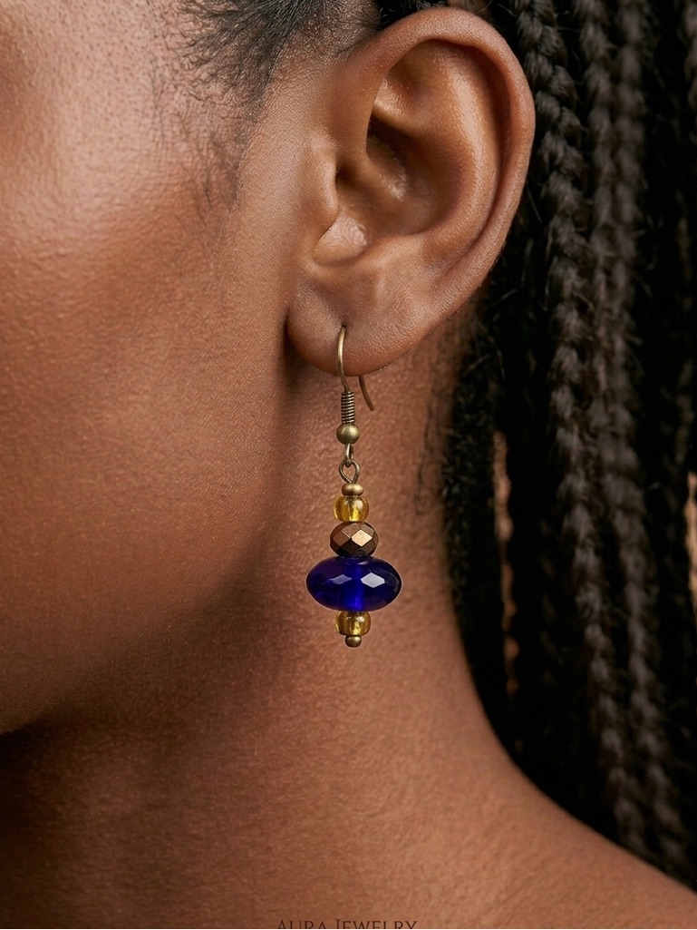 Handcrafted Glass Lampwork Bead Earrings | Sapphire, Blue And Bronze Earrings